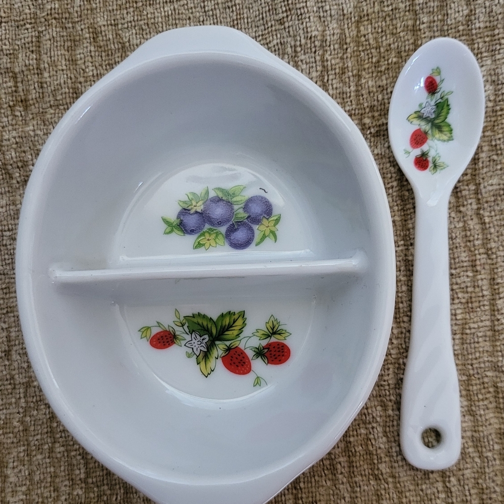 Vintage Ceramic Jam Jelly Condiment Holder Divided Cute Cottagecore Serving Dis - Picture 2 of 5